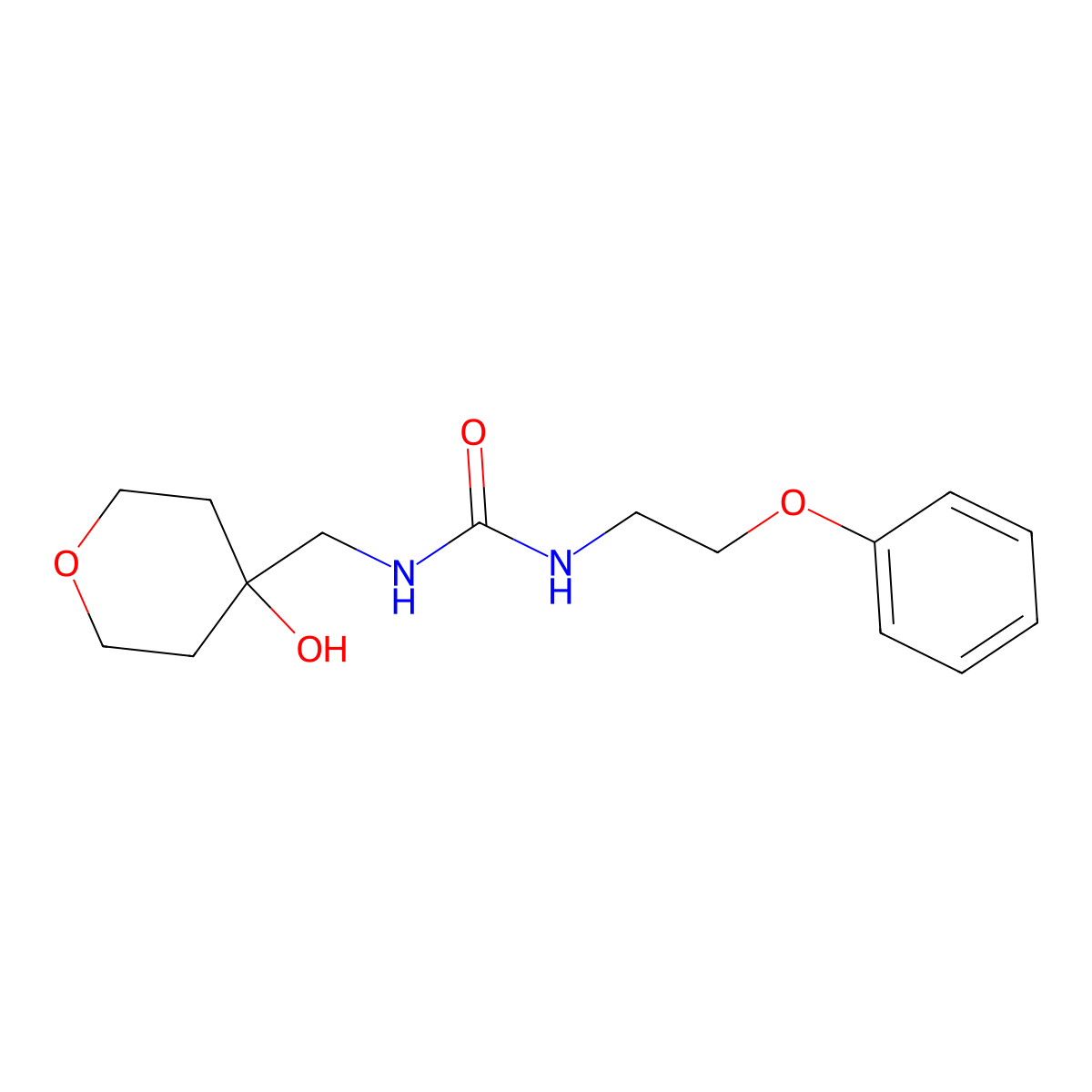 1-((4-hydroxytetrahydro-2H-pyran-4-yl)methyl)-3-(2-phenoxyethyl)urea molecular structure, CAS 1396783-47-3
