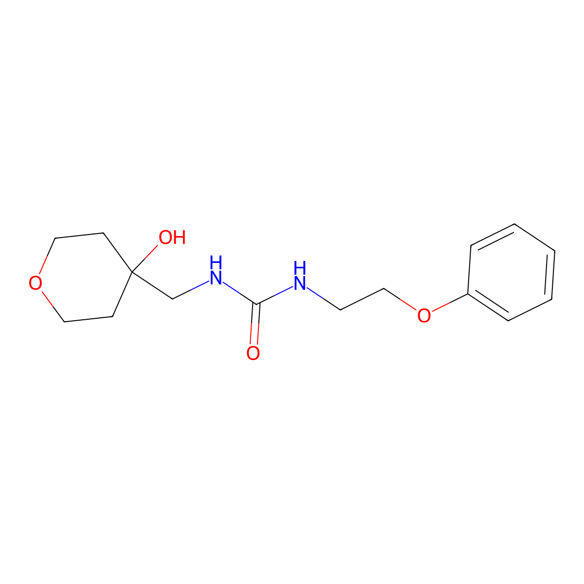 1-((4-hydroxytetrahydro-2H-pyran-4-yl)methyl)-3-(2-phenoxyethyl)urea molecular structure, CAS 1396783-47-3