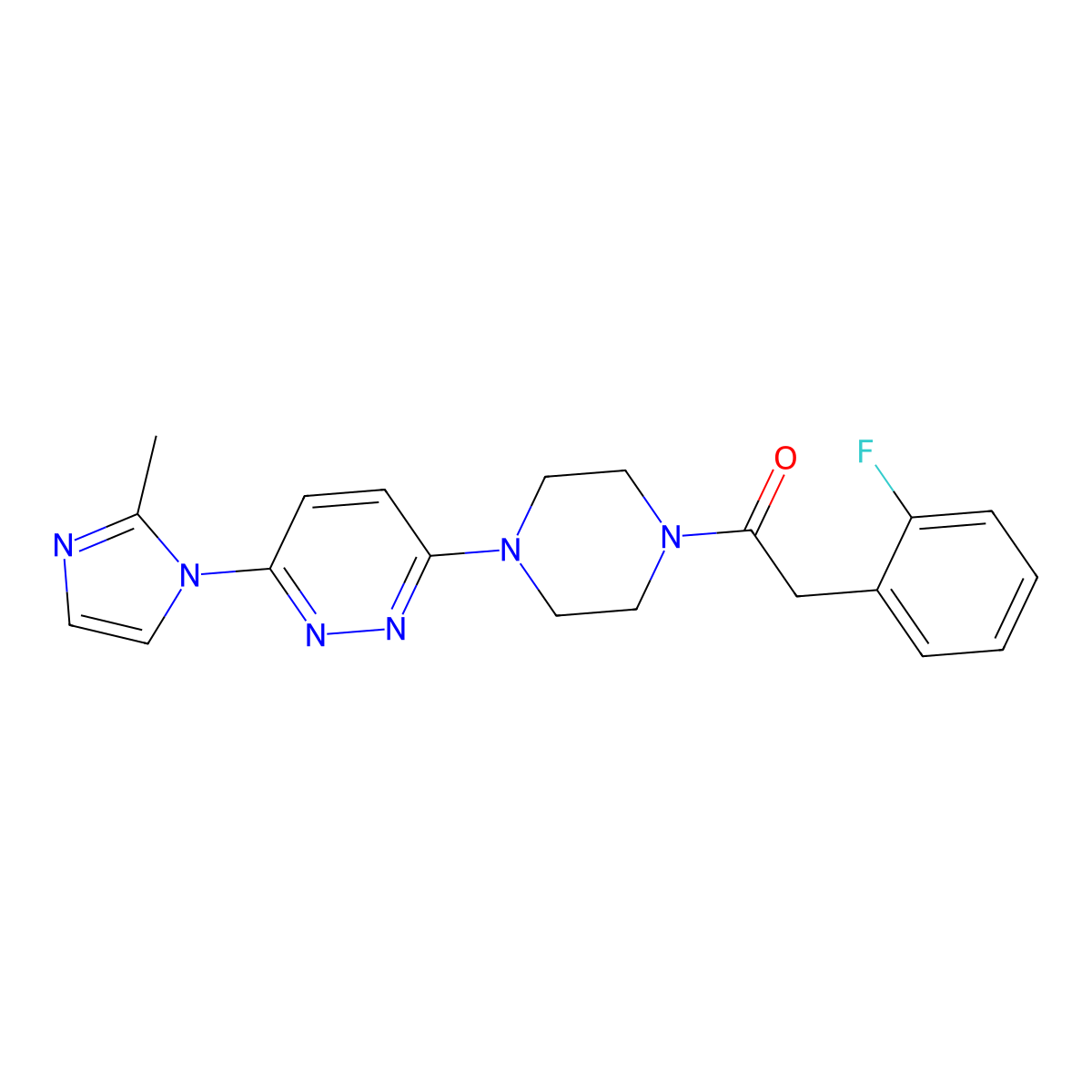 2-(2-fluorophenyl)-1-(4-(6-(2-methyl-1H-imidazol-1-yl)pyridazin-3-yl)piperazin-1-yl)ethanone molecular structure, CAS 1396783-48-4
