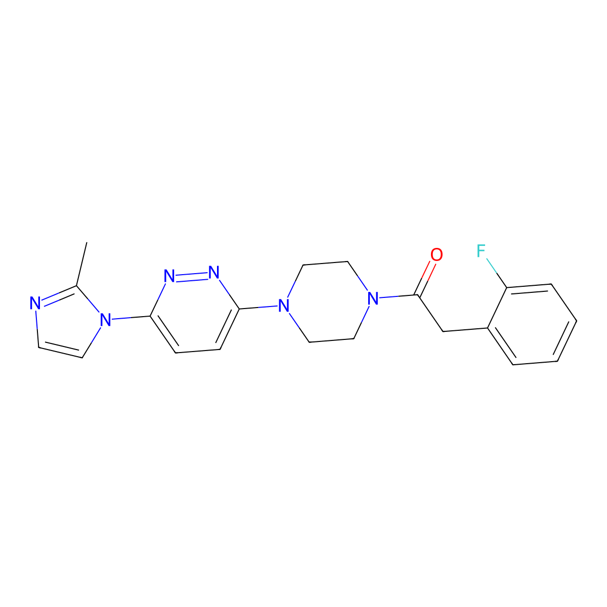 2-(2-fluorophenyl)-1-(4-(6-(2-methyl-1H-imidazol-1-yl)pyridazin-3-yl)piperazin-1-yl)ethanone molecular structure, CAS 1396783-48-4