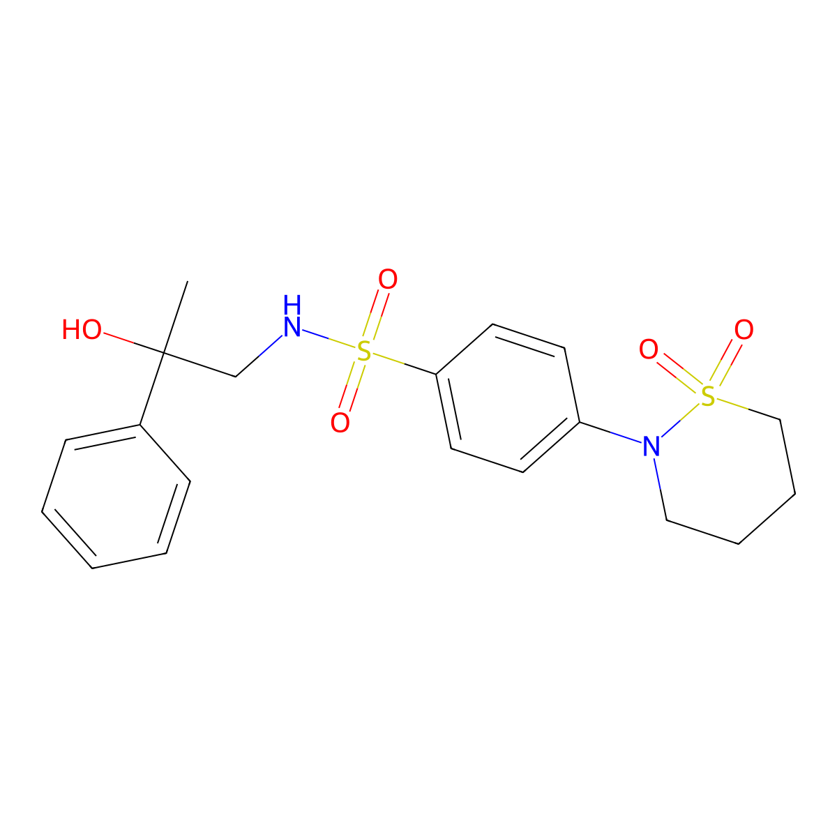 4-(1,1-dioxido-1,2-thiazinan-2-yl)-N-(2-hydroxy-2-phenylpropyl)benzenesulfonamide molecular structure, CAS 1396783-50-8