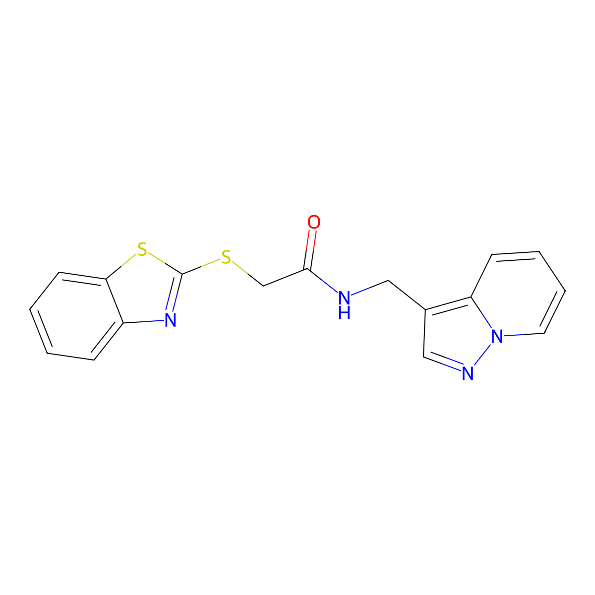2-(benzo[d]thiazol-2-ylthio)-N-(pyrazolo[1,5-a]pyridin-3-ylmethyl)acetamide molecular structure, CAS 1396783-51-9
