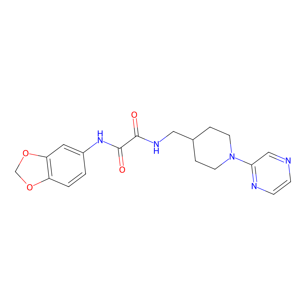 N1-(benzo[d][1,3]dioxol-5-yl)-N2-((1-(pyrazin-2-yl)piperidin-4-yl)methyl)oxalamide molecular structure, CAS 1396783-52-0