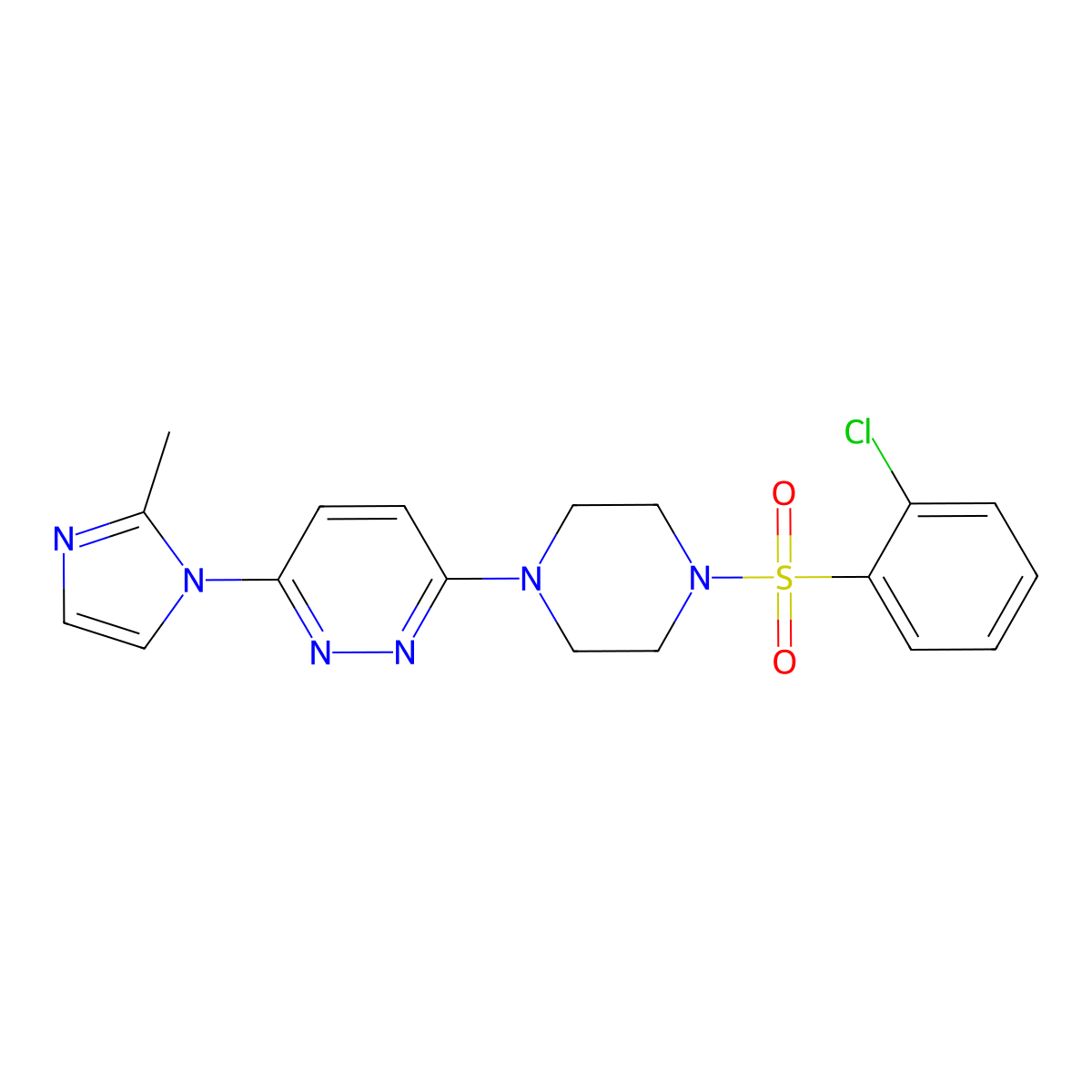 3-(4-((2-chlorophenyl)sulfonyl)piperazin-1-yl)-6-(2-methyl-1H-imidazol-1-yl)pyridazine molecular structure, CAS 1396783-53-1