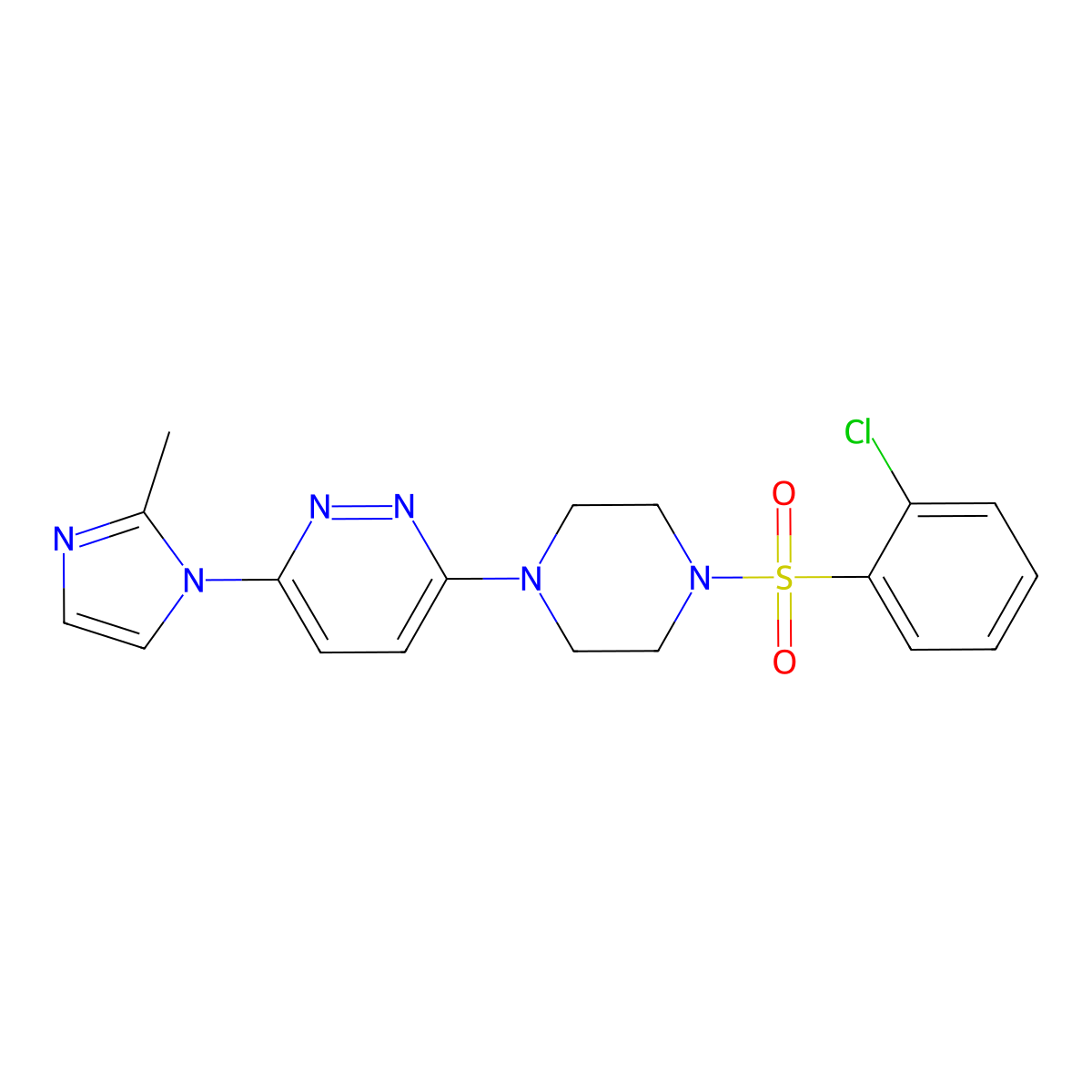 3-(4-((2-chlorophenyl)sulfonyl)piperazin-1-yl)-6-(2-methyl-1H-imidazol-1-yl)pyridazine molecular structure, CAS 1396783-53-1