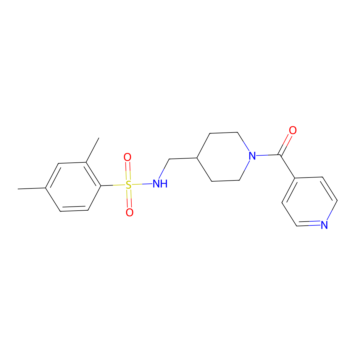 N-((1-isonicotinoylpiperidin-4-yl)methyl)-2,4-dimethylbenzenesulfonamide molecular structure, CAS 1396783-58-6