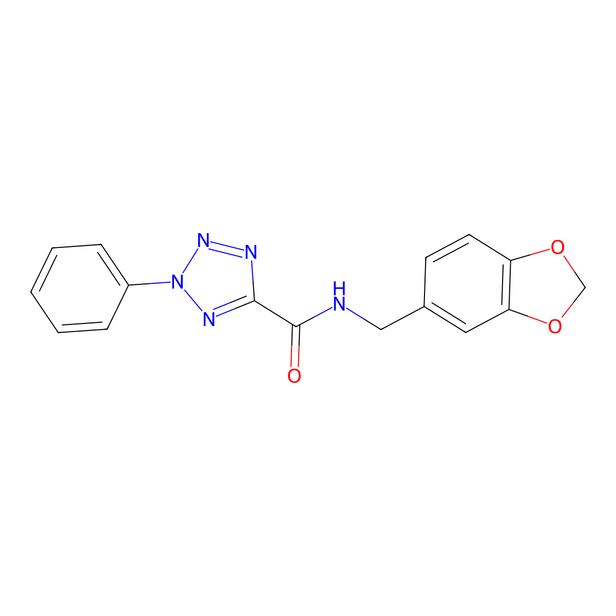 N-(benzo[d][1,3]dioxol-5-ylmethyl)-2-phenyl-2H-tetrazole-5-carboxamide molecular structure, CAS 1396783-78-0