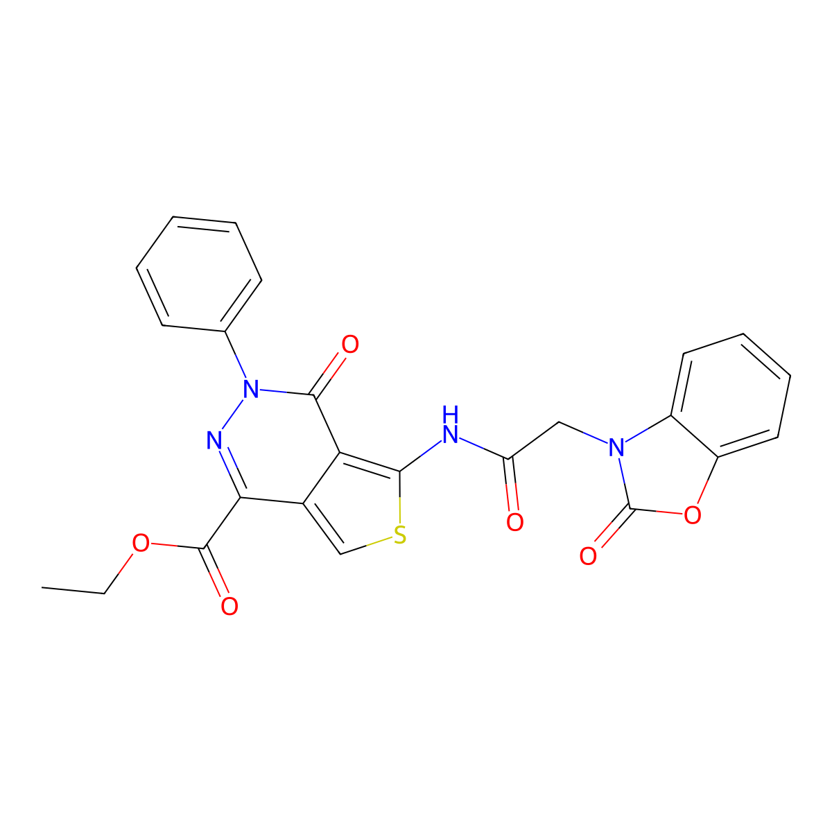 ethyl 4-oxo-5-(2-(2-oxobenzo[d]oxazol-3(2H)-yl)acetamido)-3-phenyl-3,4-dihydrothieno[3,4-d]pyridazine-1-carboxylate molecular structure, CAS 1396783-84-8