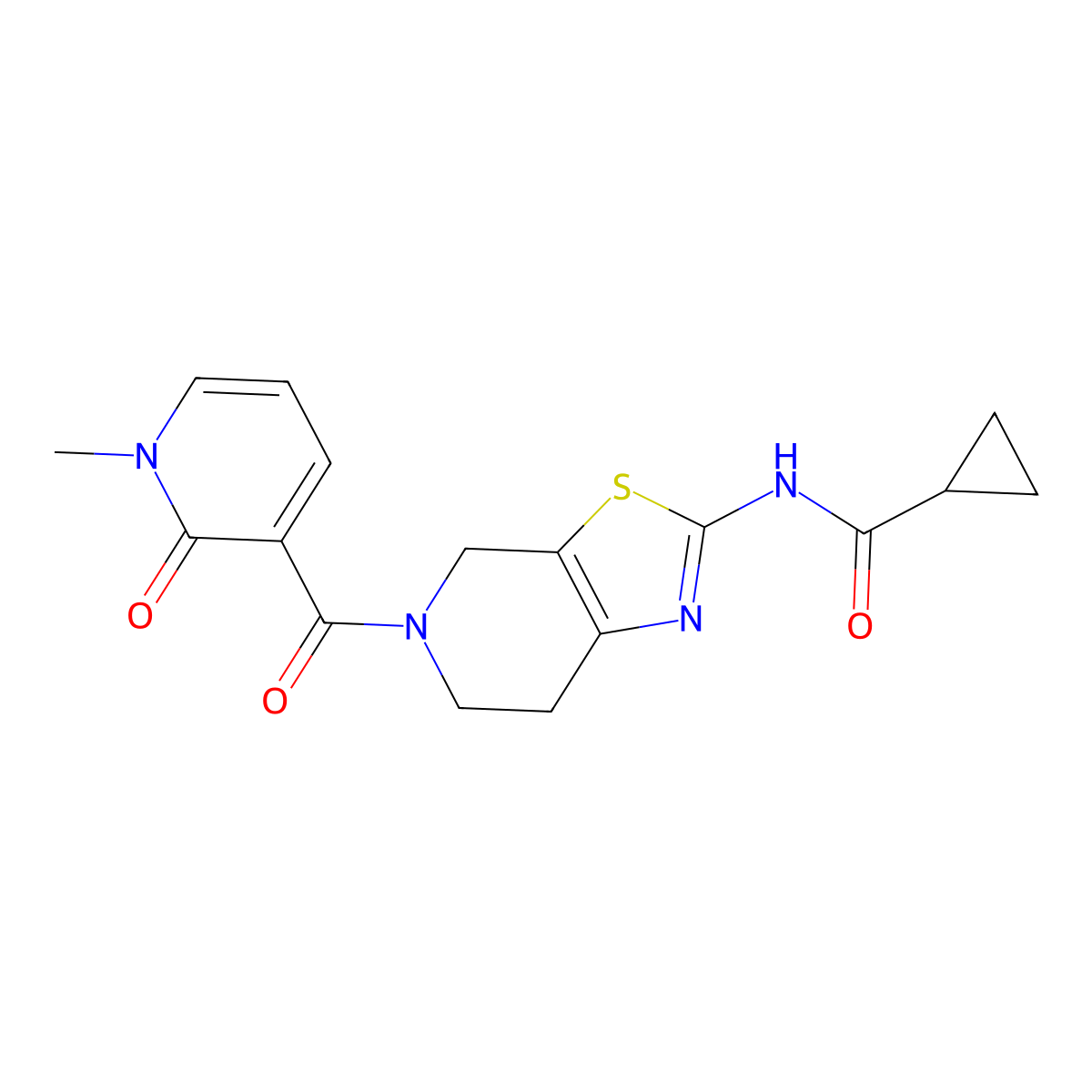 N-(5-(1-methyl-2-oxo-1,2-dihydropyridine-3-carbonyl)-4,5,6,7-tetrahydrothiazolo[5,4-c]pyridin-2-yl)cyclopropanecarboxamide molecular structure, CAS 1396783-88-2