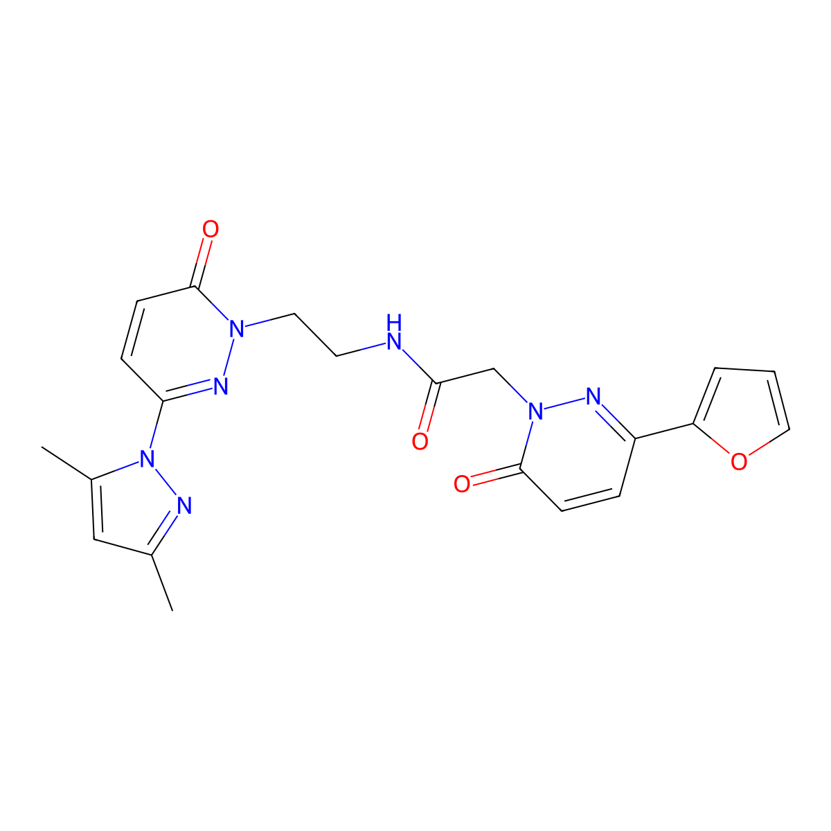 N-(2-(3-(3,5-dimethyl-1H-pyrazol-1-yl)-6-oxopyridazin-1(6H)-yl)ethyl)-2-(3-(furan-2-yl)-6-oxopyridazin-1(6H)-yl)acetamide molecular structure, CAS 1396783-94-0
