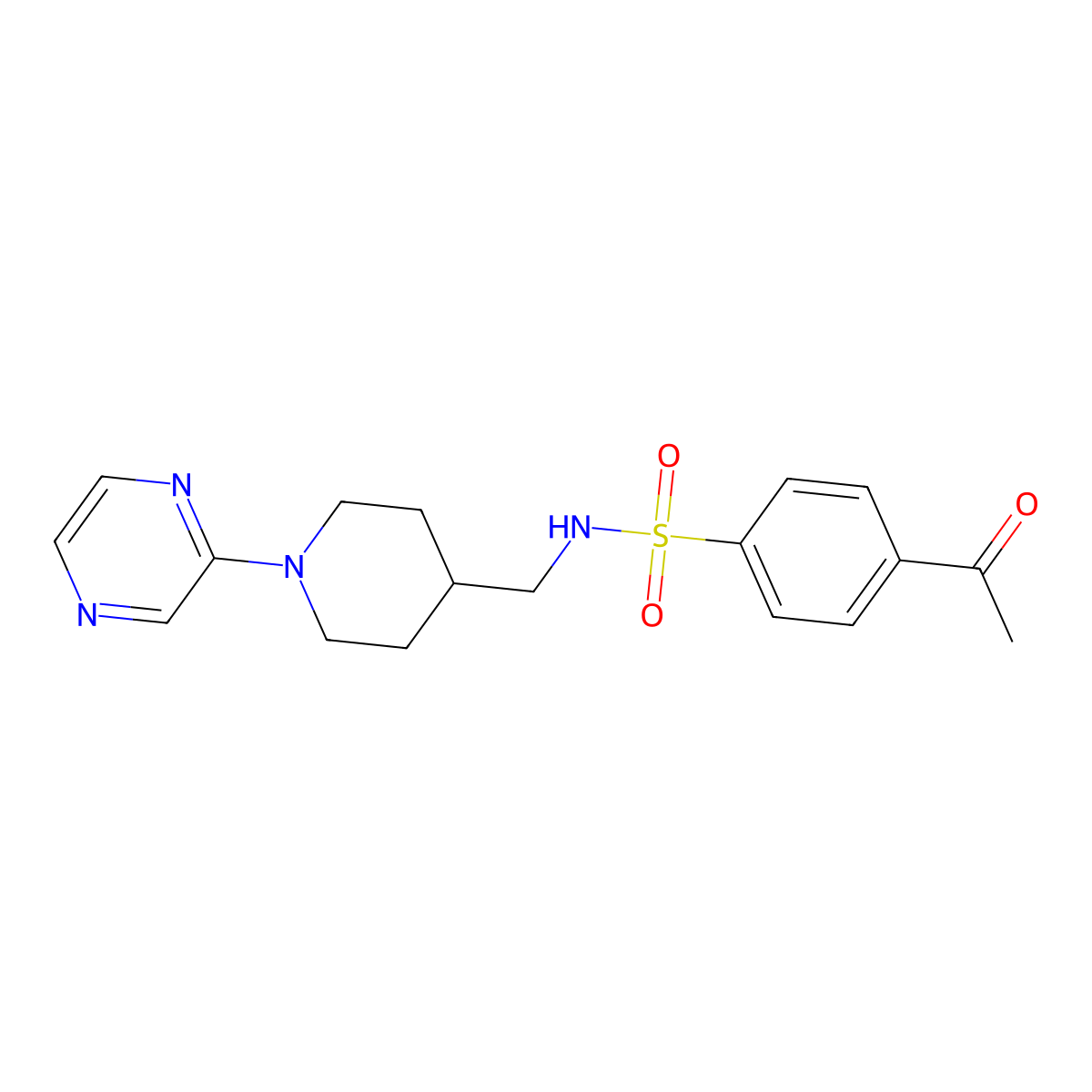 4-acetyl-N-((1-(pyrazin-2-yl)piperidin-4-yl)methyl)benzenesulfonamide molecular structure, CAS 1396783-95-1
