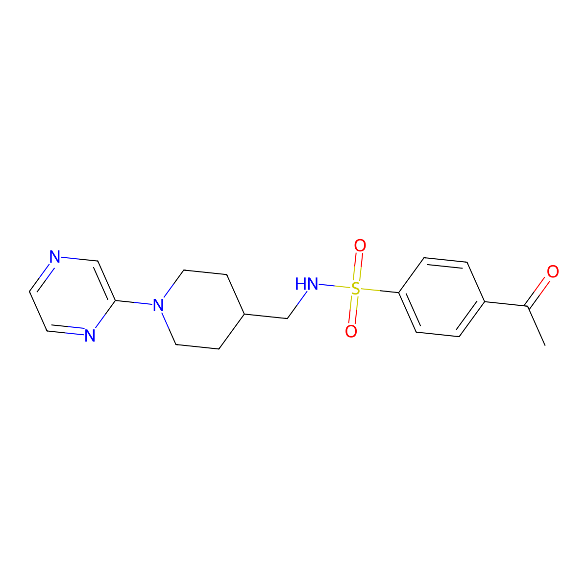 4-acetyl-N-((1-(pyrazin-2-yl)piperidin-4-yl)methyl)benzenesulfonamide molecular structure, CAS 1396783-95-1