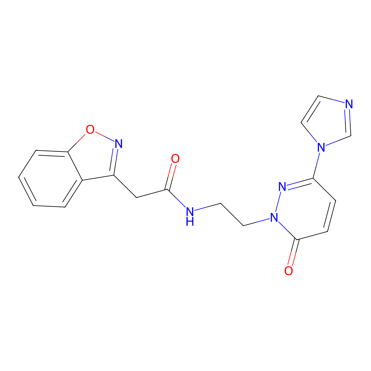 N-(2-(3-(1H-imidazol-1-yl)-6-oxopyridazin-1(6H)-yl)ethyl)-2-(benzo[d]isoxazol-3-yl)acetamide molecular structure, CAS 1396784-02-3