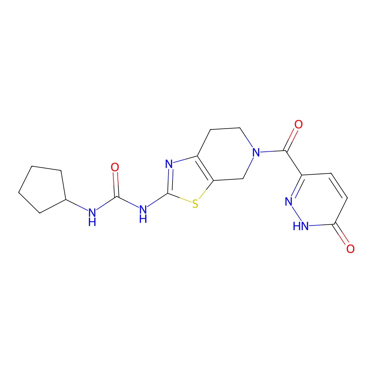 1-Cyclopentyl-3-(5-(6-oxo-1,6-dihydropyridazine-3-carbonyl)-4,5,6,7-tetrahydrothiazolo[5,4-c]pyridin-2-yl)urea molecular structure, CAS 1396784-07-8