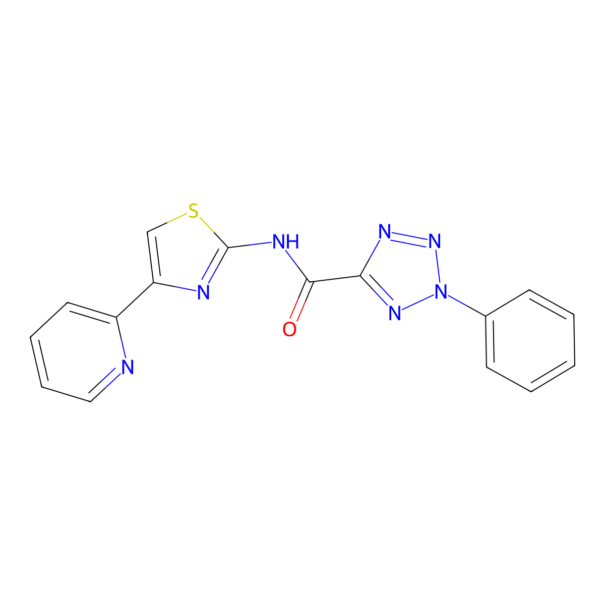 2-phenyl-N-(4-(pyridin-2-yl)thiazol-2-yl)-2H-tetrazole-5-carboxamide molecular structure, CAS 1396784-08-9