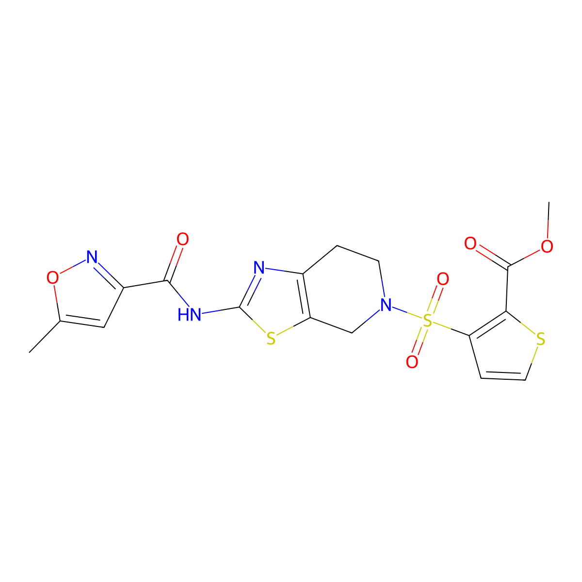 methyl 3-((2-(5-methylisoxazole-3-carboxamido)-6,7-dihydrothiazolo[5,4-c]pyridin-5(4H)-yl)sulfonyl)thiophene-2-carboxylate molecular structure, CAS 1396784-09-0