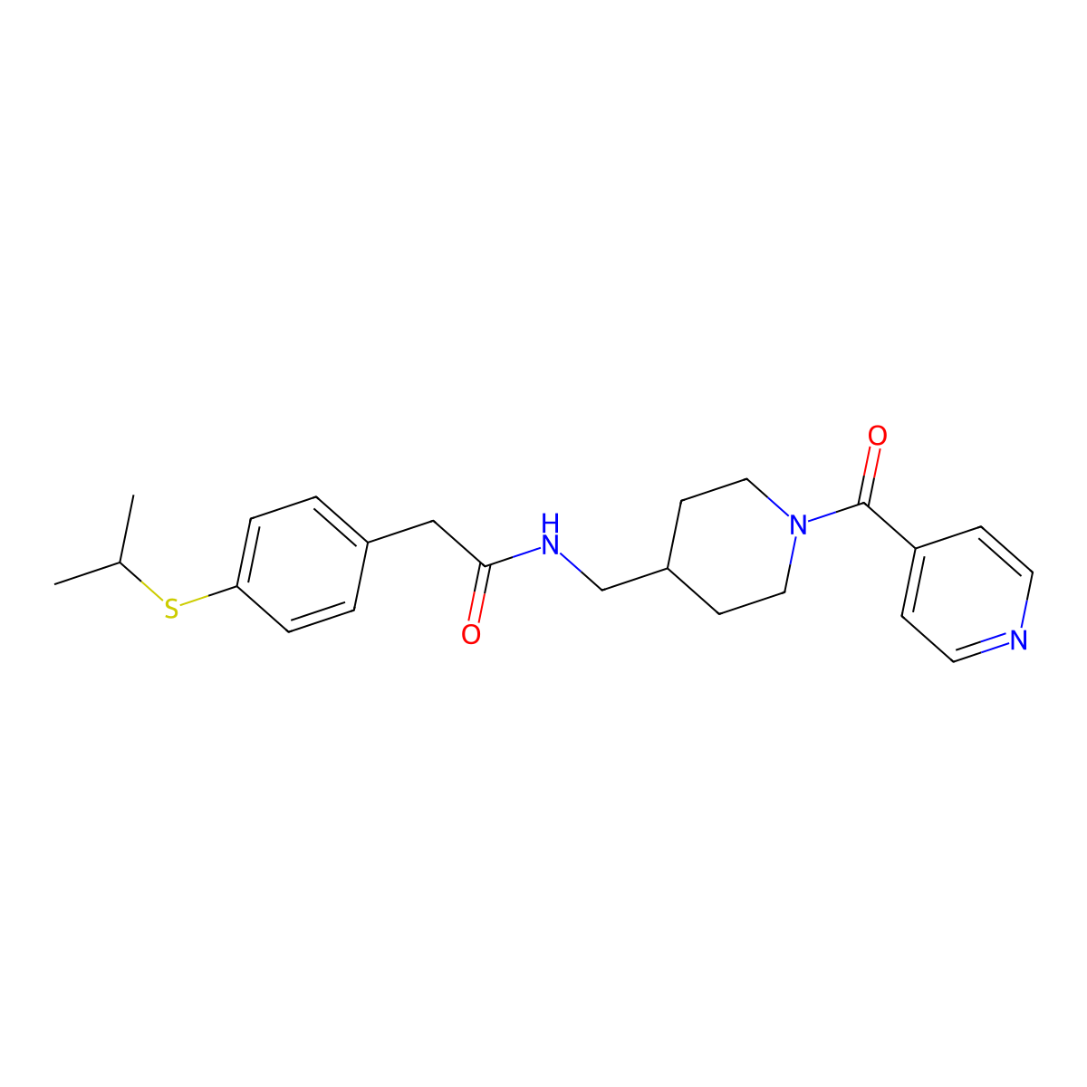 N-((1-isonicotinoylpiperidin-4-yl)methyl)-2-(4-(isopropylthio)phenyl)acetamide molecular structure, CAS 1396784-10-3