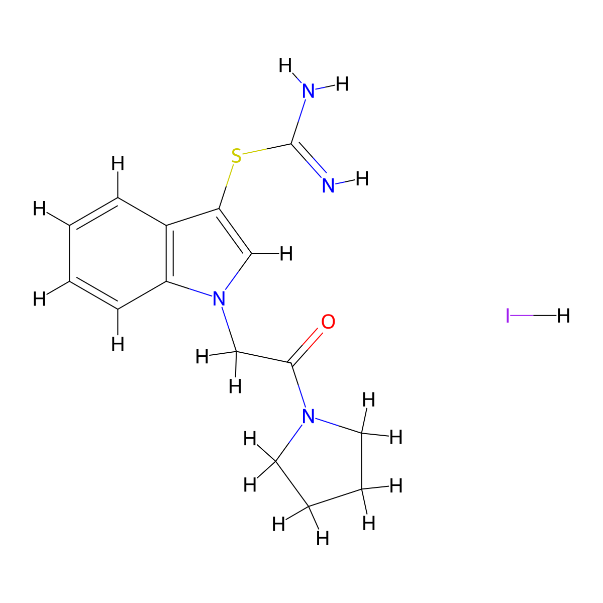 1-(2-oxo-2-pyrrolidin-1-ylethyl)-1H-indol-3-yl imidothiocarbamate hydroiodide molecular structure, CAS 1396784-12-5