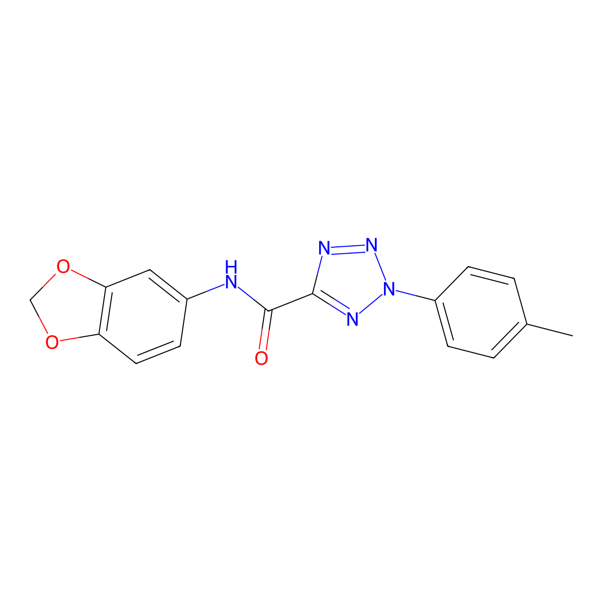 N-(benzo[d][1,3]dioxol-5-yl)-2-(p-tolyl)-2H-tetrazole-5-carboxamide molecular structure, CAS 1396784-18-1