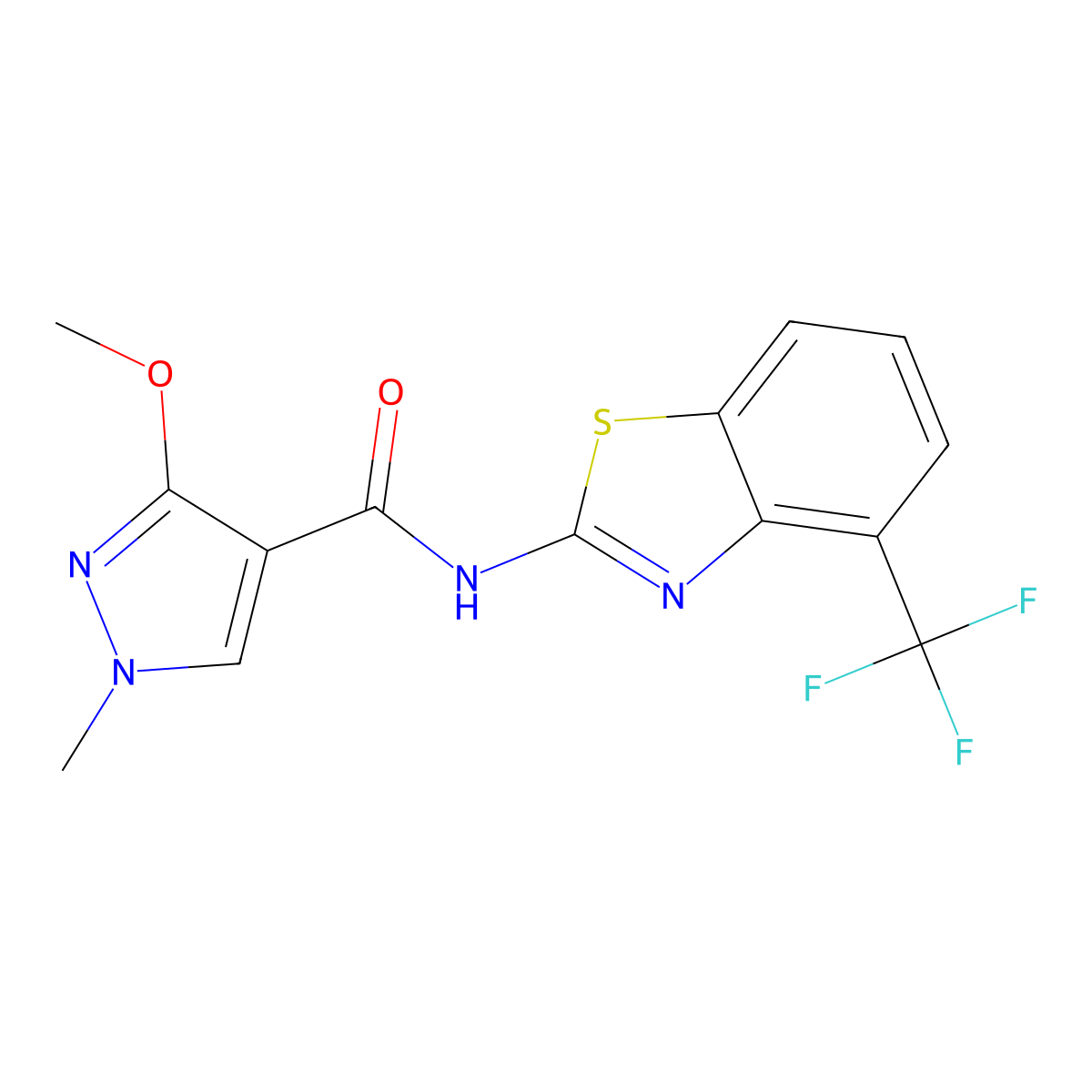 3-methoxy-1-methyl-N-(4-(trifluoromethyl)benzo[d]thiazol-2-yl)-1H-pyrazole-4-carboxamide molecular structure, CAS 1396784-22-7