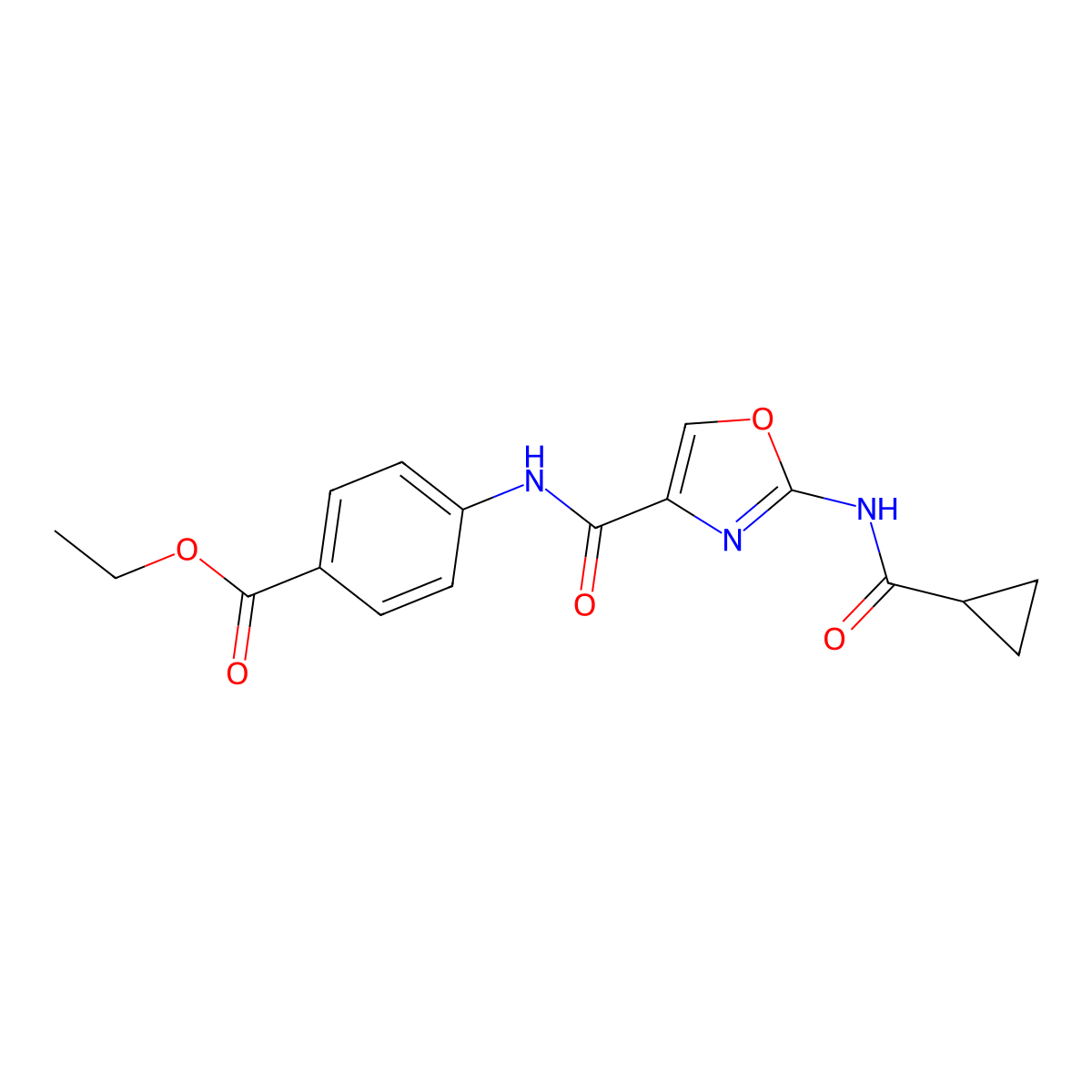 Ethyl 4-(2-(cyclopropanecarboxamido)oxazole-4-carboxamido)benzoate molecular structure, CAS 1396784-25-0