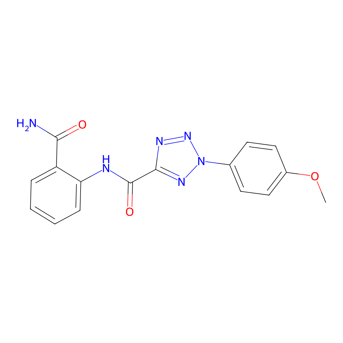 N-(2-carbamoylphenyl)-2-(4-methoxyphenyl)-2H-tetrazole-5-carboxamide molecular structure, CAS 1396784-31-8