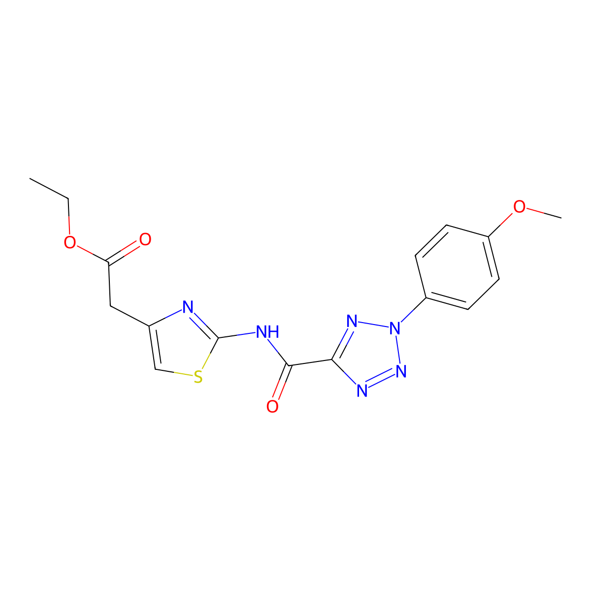 ethyl 2-(2-(2-(4-methoxyphenyl)-2H-tetrazole-5-carboxamido)thiazol-4-yl)acetate molecular structure, CAS 1396784-36-3