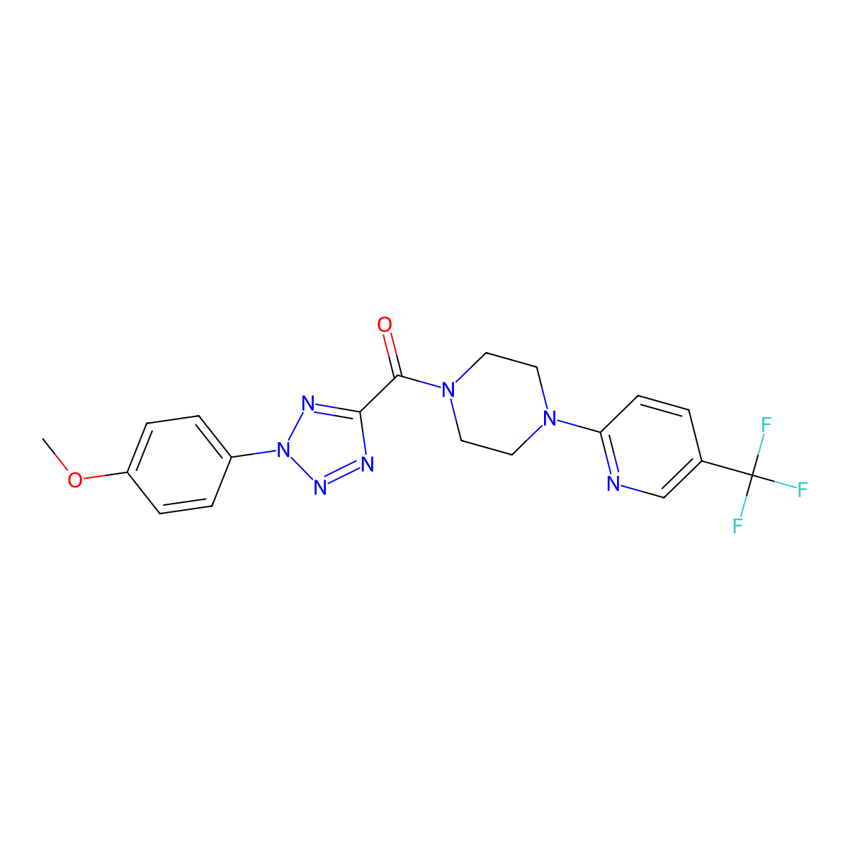 (2-(4-methoxyphenyl)-2H-tetrazol-5-yl)(4-(5-(trifluoromethyl)pyridin-2-yl)piperazin-1-yl)methanone molecular structure, CAS 1396784-43-2