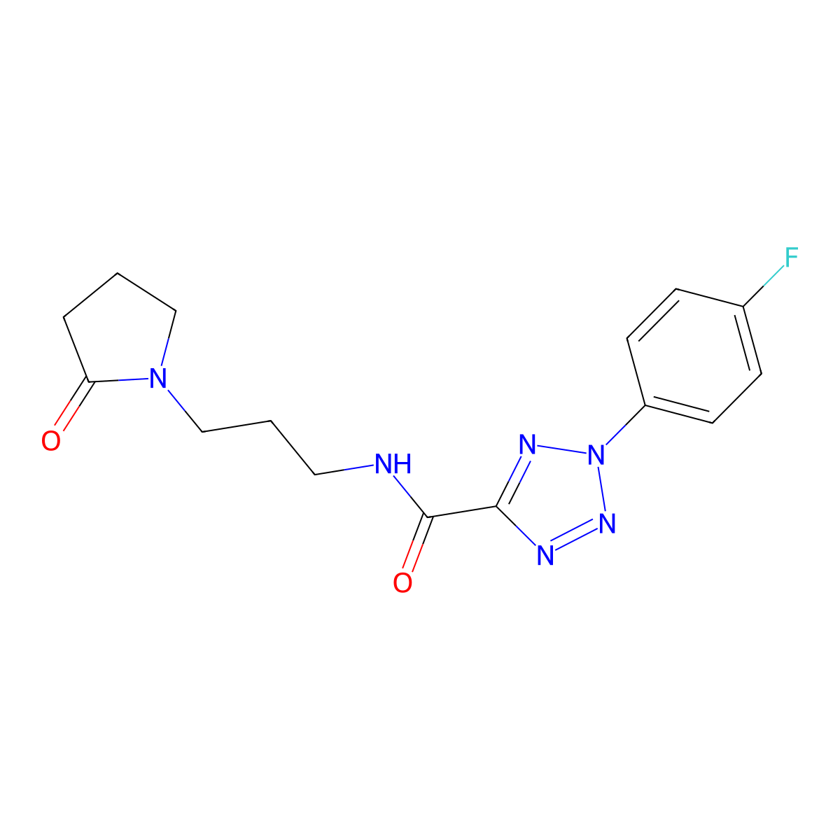 2-(4-fluorophenyl)-N-(3-(2-oxopyrrolidin-1-yl)propyl)-2H-tetrazole-5-carboxamide molecular structure, CAS 1396784-54-5