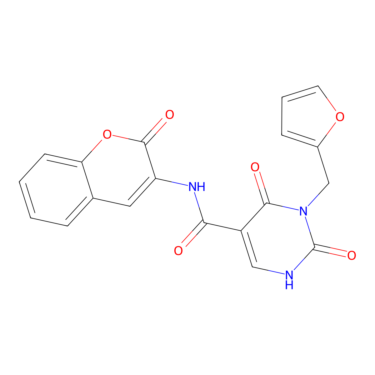 3-(furan-2-ylmethyl)-2,4-dioxo-N-(2-oxo-2H-chromen-3-yl)-1,2,3,4-tetrahydropyrimidine-5-carboxamide molecular structure, CAS 1396784-58-9