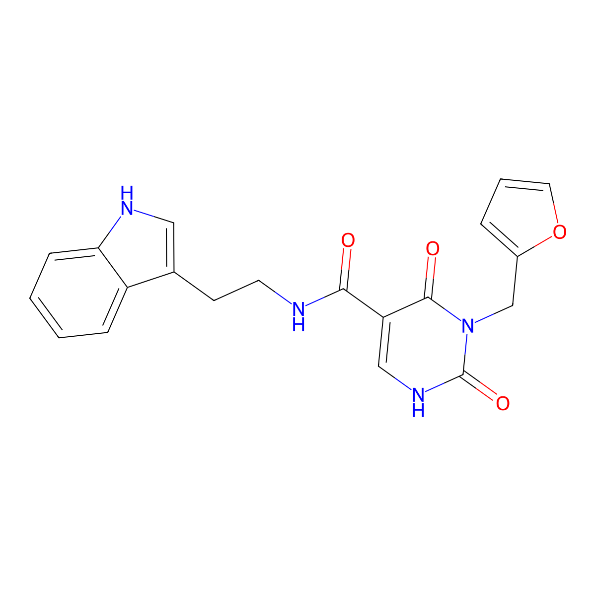 N-(2-(1H-indol-3-yl)ethyl)-3-(furan-2-ylmethyl)-2,4-dioxo-1,2,3,4-tetrahydropyrimidine-5-carboxamide molecular structure, CAS 1396784-60-3