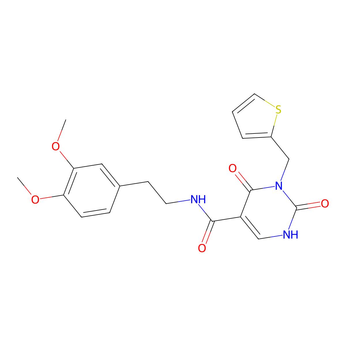 N-(3,4-dimethoxyphenethyl)-2,4-dioxo-3-(thiophen-2-ylmethyl)-1,2,3,4-tetrahydropyrimidine-5-carboxamide molecular structure, CAS 1396784-66-9