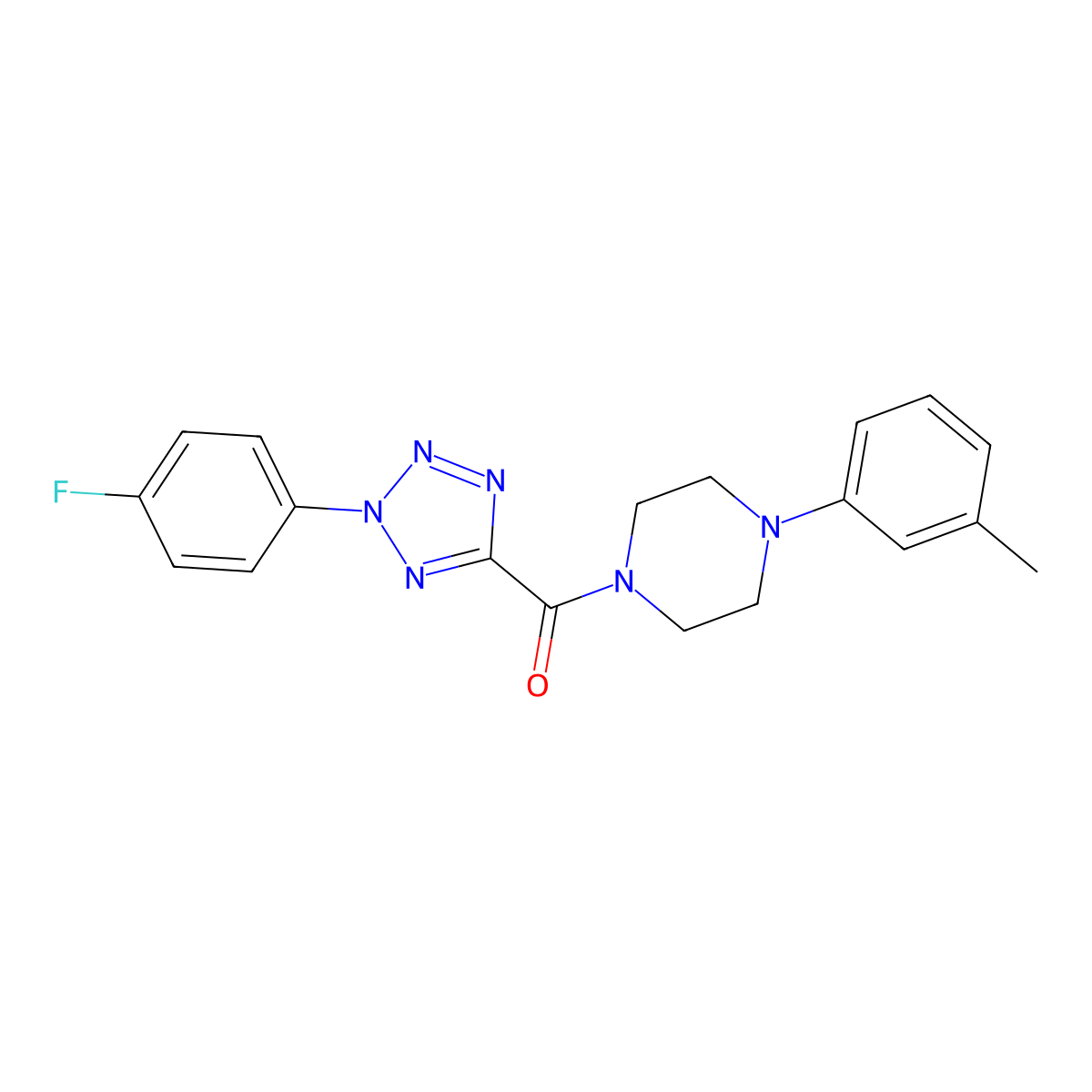 (2-(4-fluorophenyl)-2H-tetrazol-5-yl)(4-(m-tolyl)piperazin-1-yl)methanone molecular structure, CAS 1396784-67-0