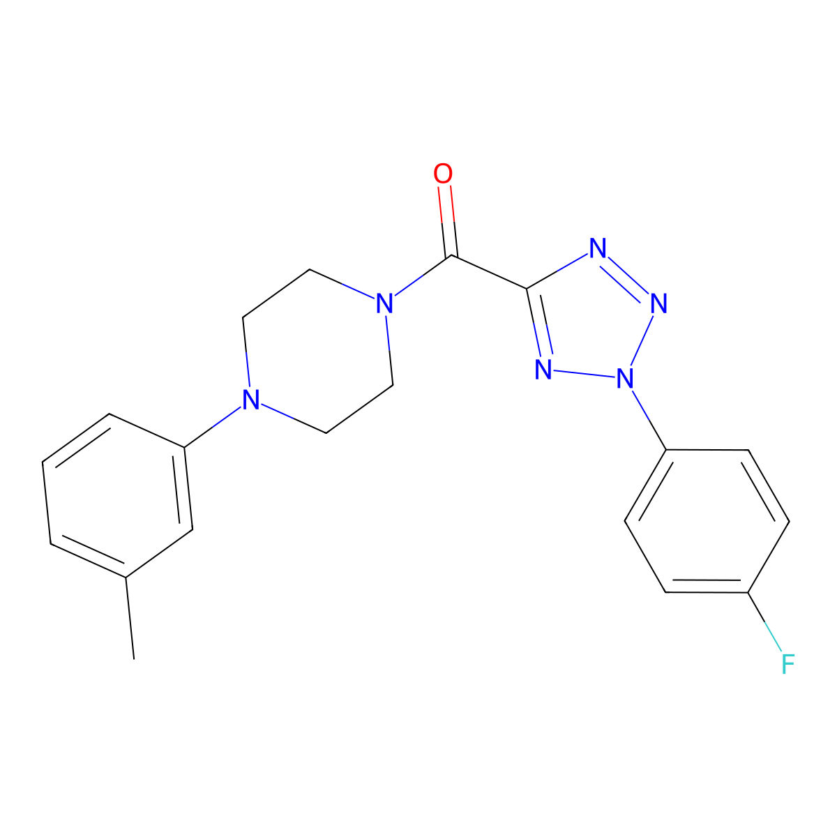 (2-(4-fluorophenyl)-2H-tetrazol-5-yl)(4-(m-tolyl)piperazin-1-yl)methanone molecular structure, CAS 1396784-67-0