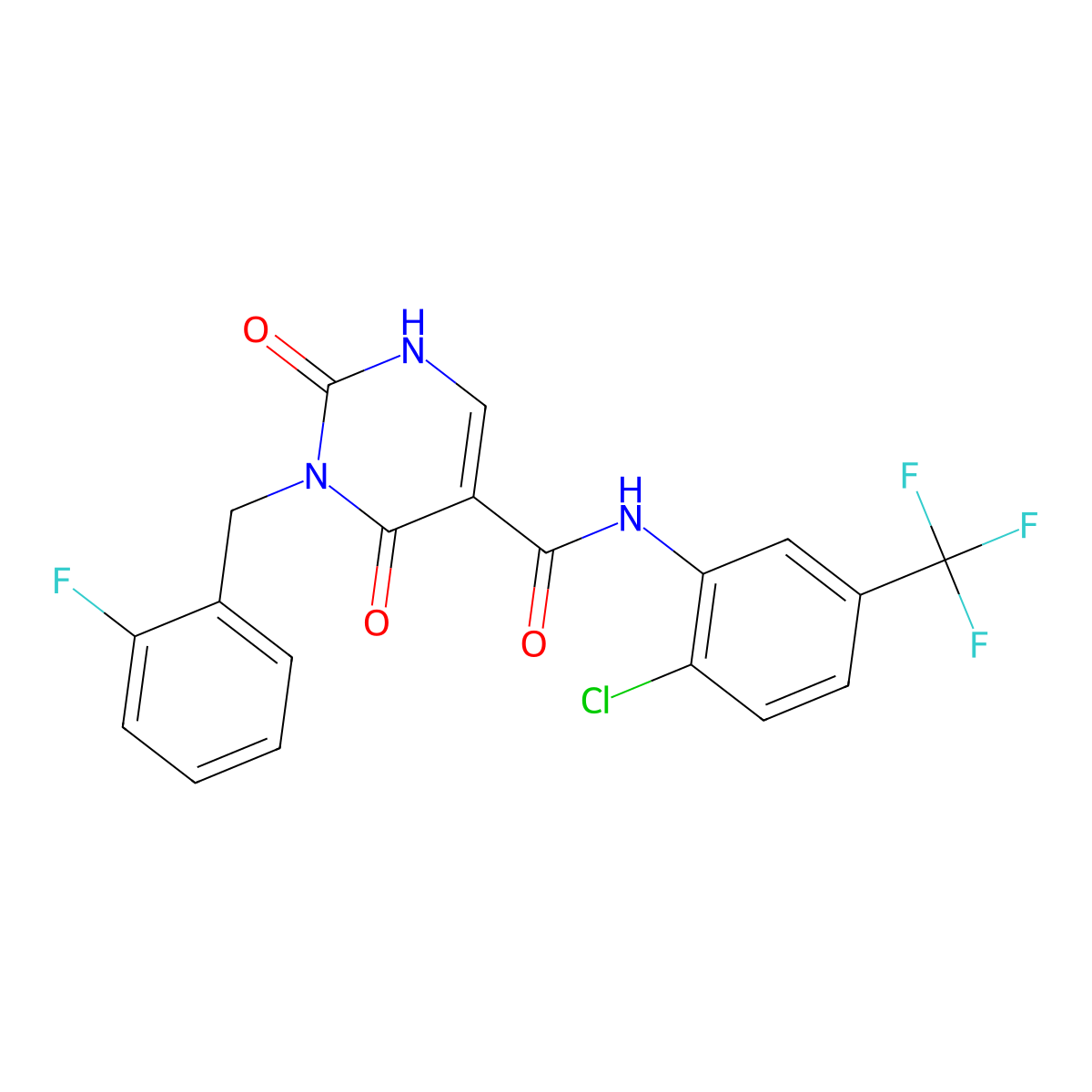 N-(2-chloro-5-(trifluoromethyl)phenyl)-3-(2-fluorobenzyl)-2,4-dioxo-1,2,3,4-tetrahydropyrimidine-5-carboxamide molecular structure, CAS 1396784-71-6