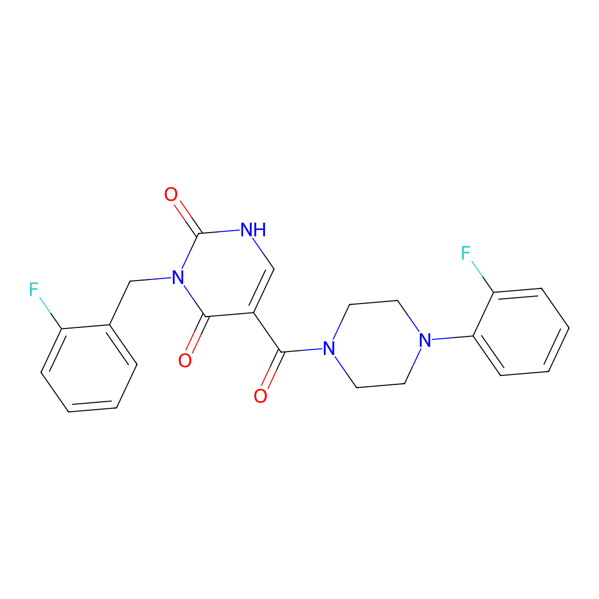 3-(2-fluorobenzyl)-5-(4-(2-fluorophenyl)piperazine-1-carbonyl)pyrimidine-2,4(1H,3H)-dione molecular structure, CAS 1396784-84-1