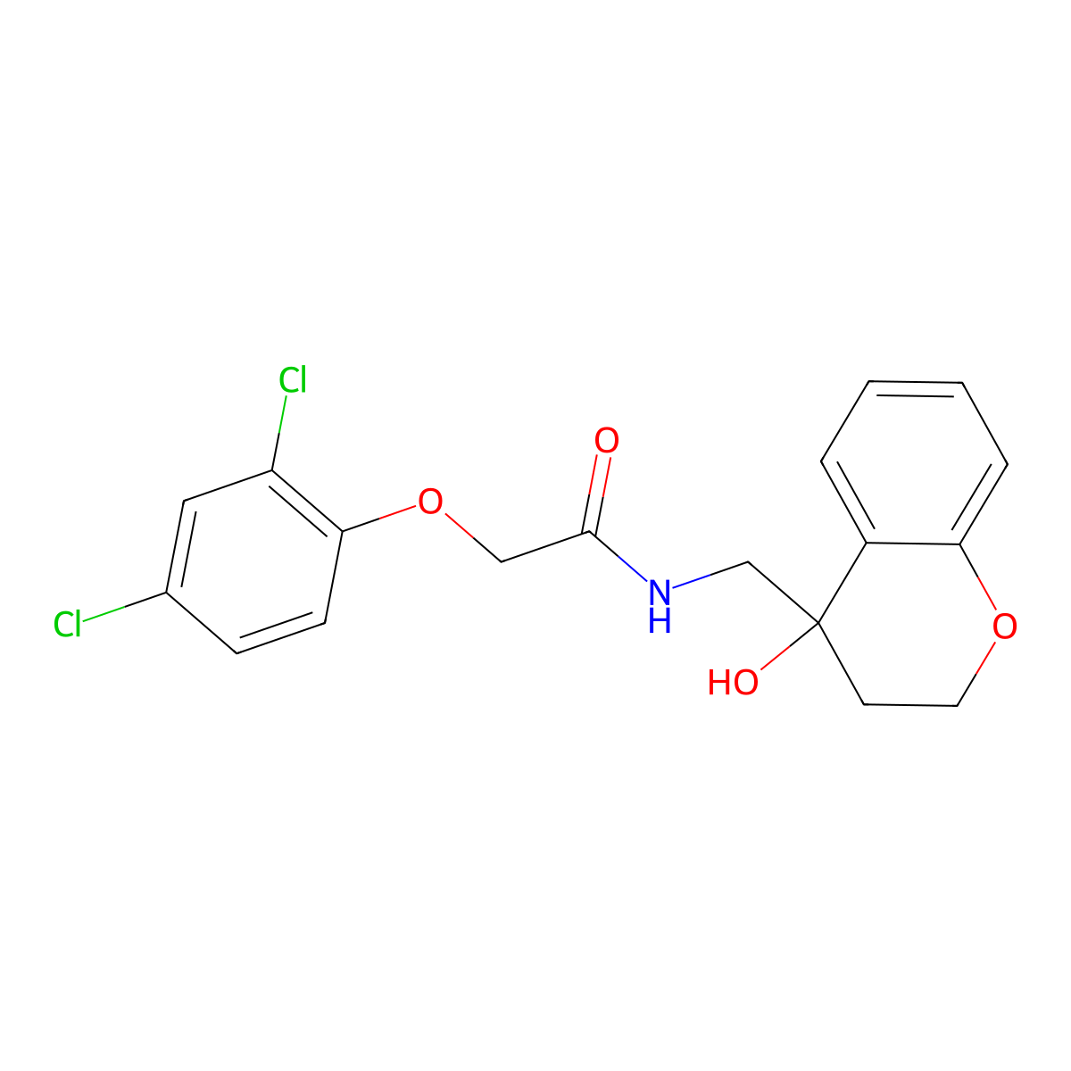 2-(2,4-dichlorophenoxy)-N-[(4-hydroxy-3,4-dihydro-2H-1-benzopyran-4-yl)methyl]acetamide molecular structure, CAS 1396784-85-2