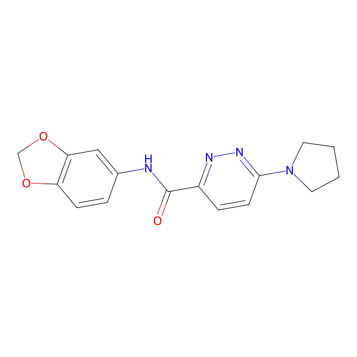 N-(benzo[d][1,3]dioxol-5-yl)-6-(pyrrolidin-1-yl)pyridazine-3-carboxamide molecular structure, CAS 1396784-86-3