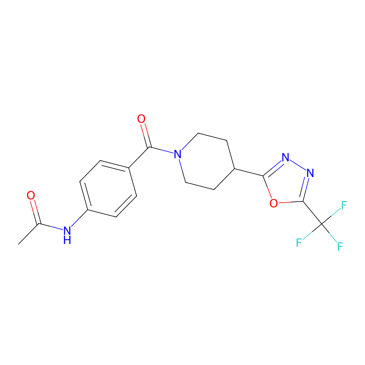 N-(4-{4-[5-(trifluoromethyl)-1,3,4-oxadiazol-2-yl]piperidine-1-carbonyl}phenyl)acetamide molecular structure, CAS 1396784-91-0