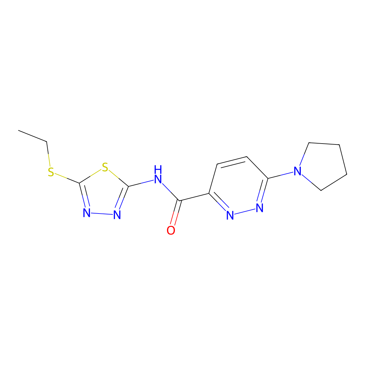 N-(5-(ethylthio)-1,3,4-thiadiazol-2-yl)-6-(pyrrolidin-1-yl)pyridazine-3-carboxamide molecular structure, CAS 1396784-92-1