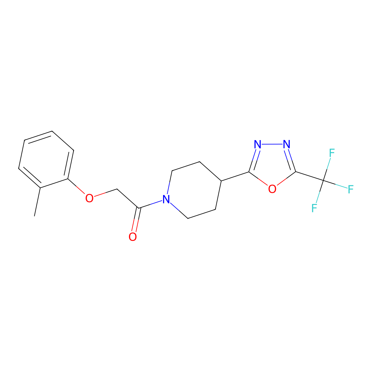 2-(o-Tolyloxy)-1-(4-(5-(trifluoromethyl)-1,3,4-oxadiazol-2-yl)piperidin-1-yl)ethanone molecular structure, CAS 1396784-97-6