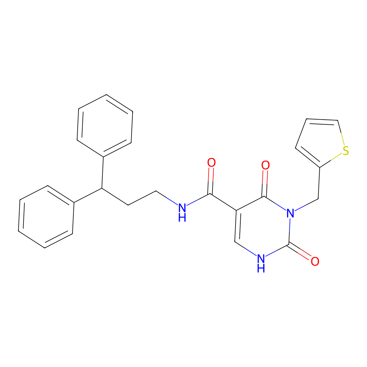 N-(3,3-diphenylpropyl)-2,4-dioxo-3-(thiophen-2-ylmethyl)-1,2,3,4-tetrahydropyrimidine-5-carboxamide molecular structure, CAS 1396785-08-2