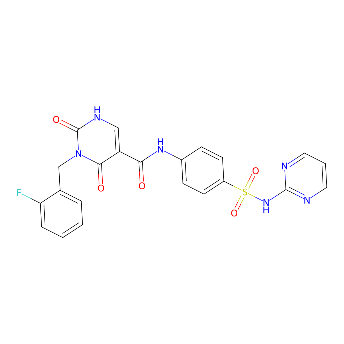 3-(2-fluorobenzyl)-2,4-dioxo-N-(4-(N-(pyrimidin-2-yl)sulfamoyl)phenyl)-1,2,3,4-tetrahydropyrimidine-5-carboxamide molecular structure, CAS 1396785-11-7