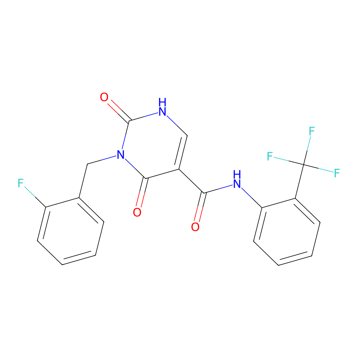 3-(2-fluorobenzyl)-2,4-dioxo-N-(2-(trifluoromethyl)phenyl)-1,2,3,4-tetrahydropyrimidine-5-carboxamide molecular structure, CAS 1396785-13-9
