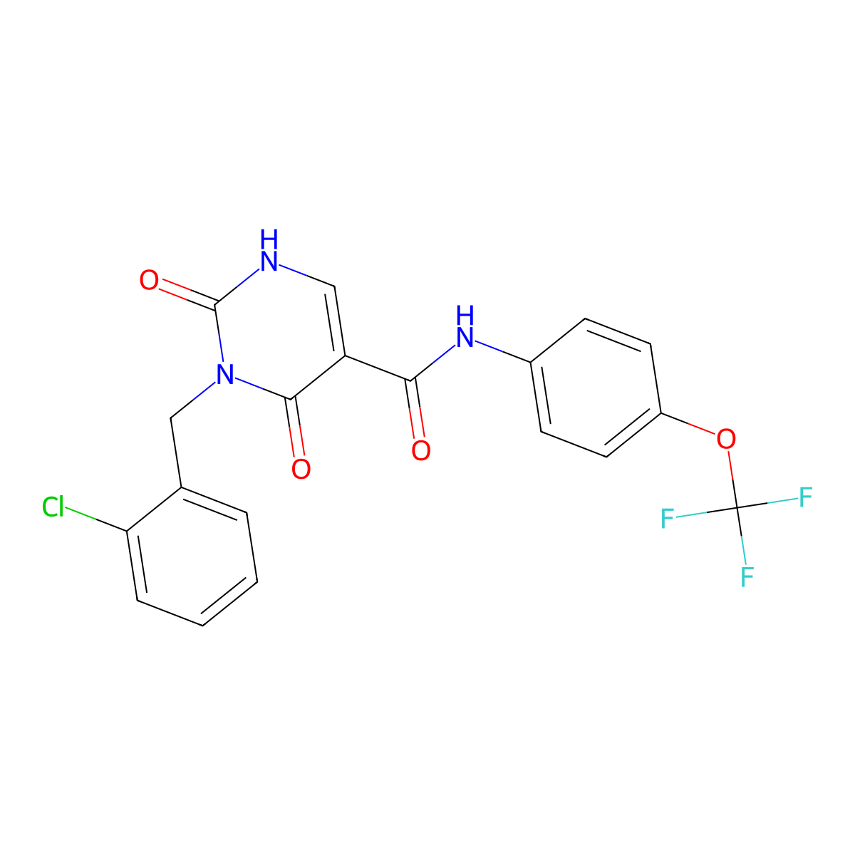 3-(2-chlorobenzyl)-2,4-dioxo-N-(4-(trifluoromethoxy)phenyl)-1,2,3,4-tetrahydropyrimidine-5-carboxamide molecular structure, CAS 1396785-18-4