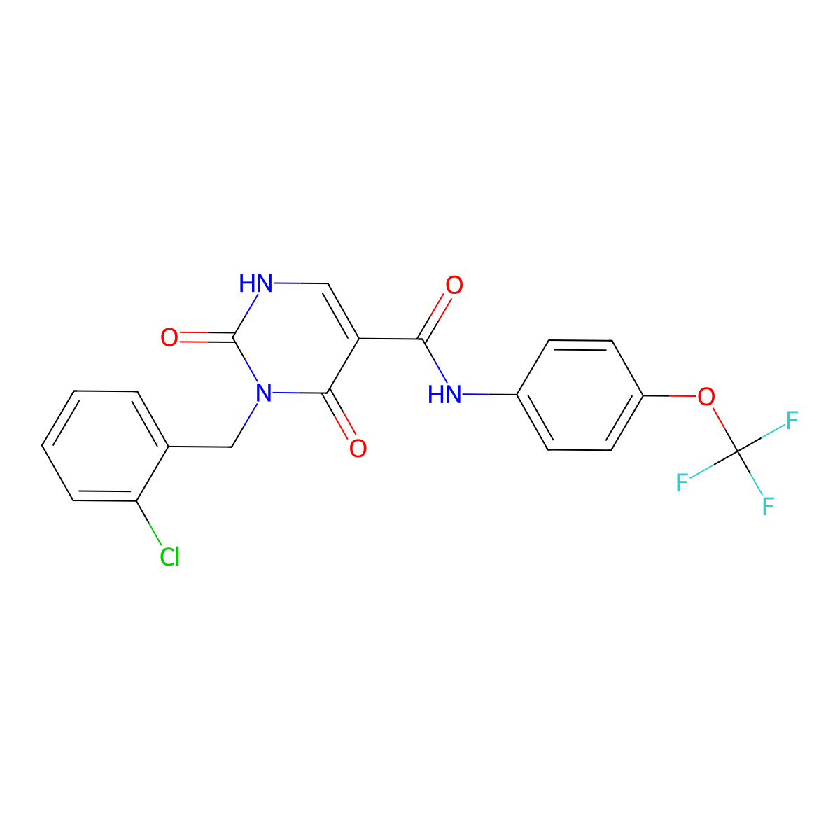 3-(2-chlorobenzyl)-2,4-dioxo-N-(4-(trifluoromethoxy)phenyl)-1,2,3,4-tetrahydropyrimidine-5-carboxamide molecular structure, CAS 1396785-18-4