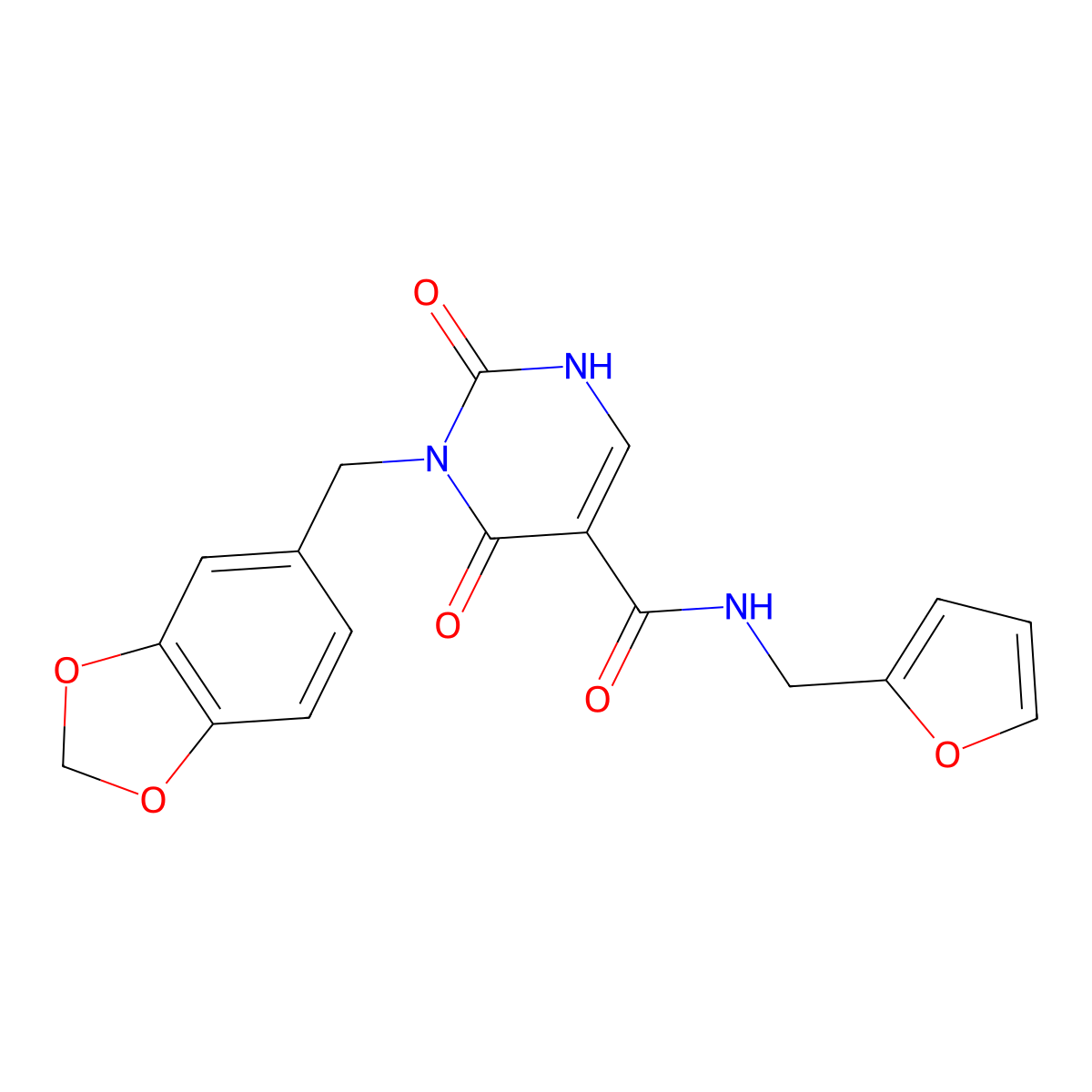 3-(benzo[d][1,3]dioxol-5-ylmethyl)-N-(furan-2-ylmethyl)-2,4-dioxo-1,2,3,4-tetrahydropyrimidine-5-carboxamide molecular structure, CAS 1396785-21-9