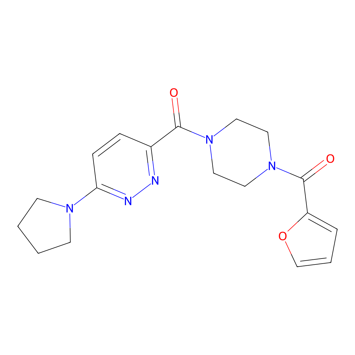(4-(Furan-2-carbonyl)piperazin-1-yl)(6-(pyrrolidin-1-yl)pyridazin-3-yl)methanone molecular structure, CAS 1396785-23-1