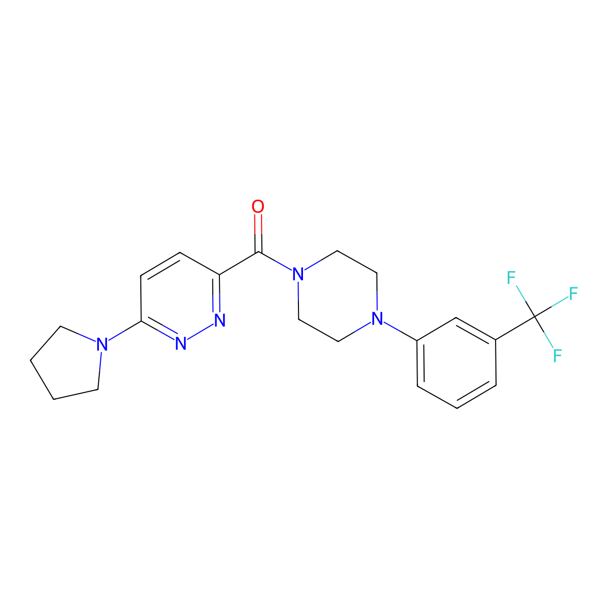 (6-(Pyrrolidin-1-yl)pyridazin-3-yl)(4-(3-(trifluoromethyl)phenyl)piperazin-1-yl)methanone molecular structure, CAS 1396785-30-0