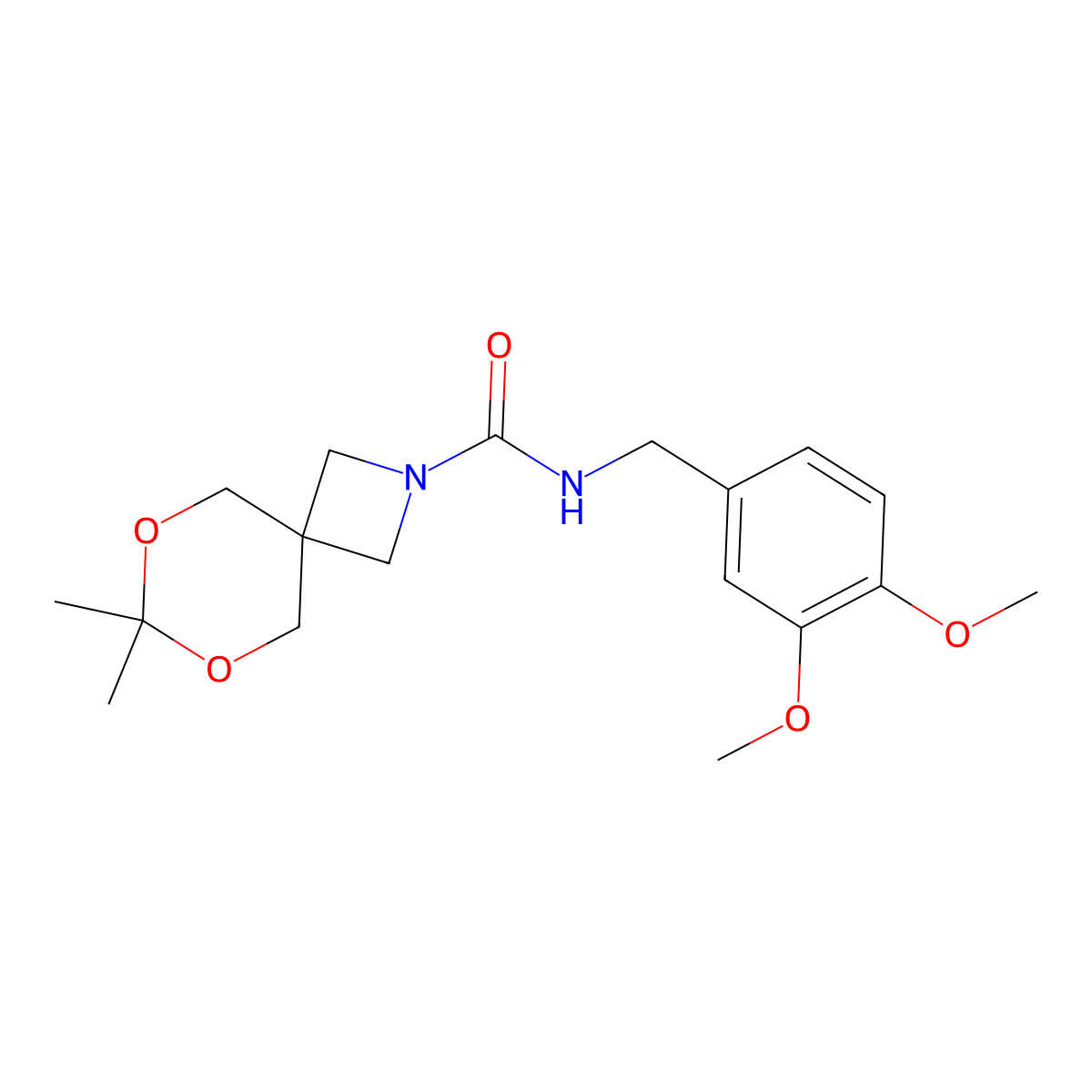 N-(3,4-dimethoxybenzyl)-7,7-dimethyl-6,8-dioxa-2-azaspiro[3.5]nonane-2-carboxamide molecular structure, CAS 1396785-35-5
